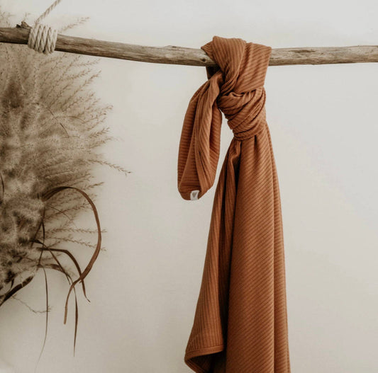 Bamboo Ribbed Knit Swaddle Blanket | Caramel