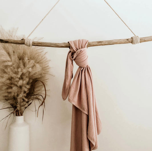 Bamboo Ribbed Knit Swaddle Blanket | Blush