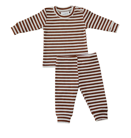 Dark Rust and White Striped Ribbed Set